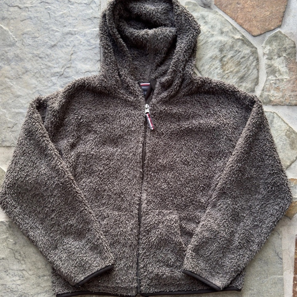 Tommy Hilfiger Gray Sherpa Fleece Jacket Plush Texture